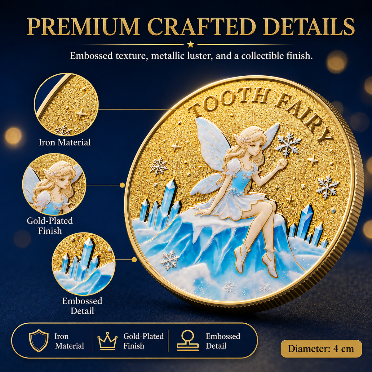 3D Tooth Fairy Commemorative Coin, tooth‑fairy & tooth imagery, heartwarming childhood lucky collectible