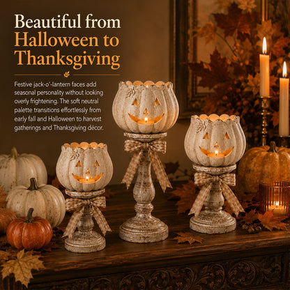 Glow White Pumpkin Tealight Holders – Set of 3