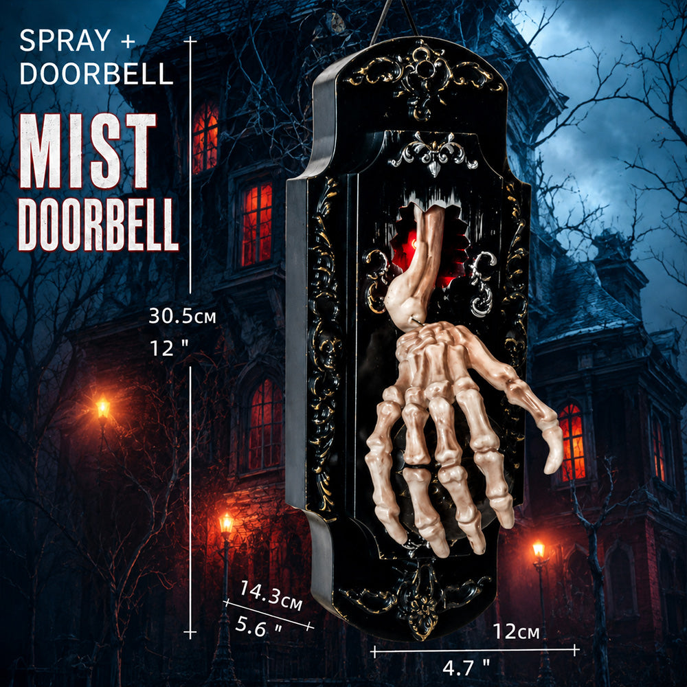 Hanging Touch/Motion Activated Skeleton Hand Doorbell with Red Light, Scary Sound Haunted House Decoration
