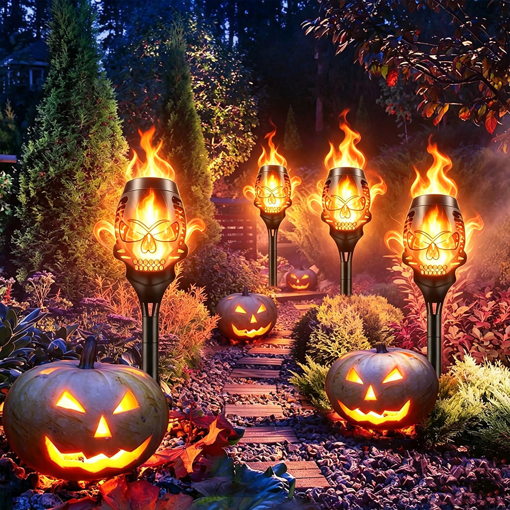Halloween Solar Skull Flame Lights Garden Decoration