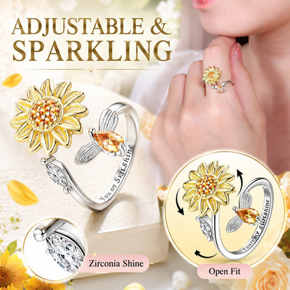 Sunflower Fidget Rings for Women,You are My Sunshine Chic Sunflower Open Ring
