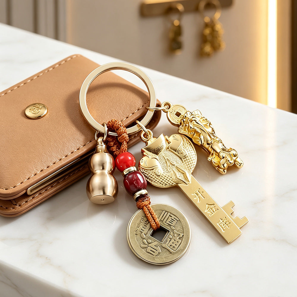 Five Blessings Feng Shui Keychain – Lucky Charm for Wealth & Luck