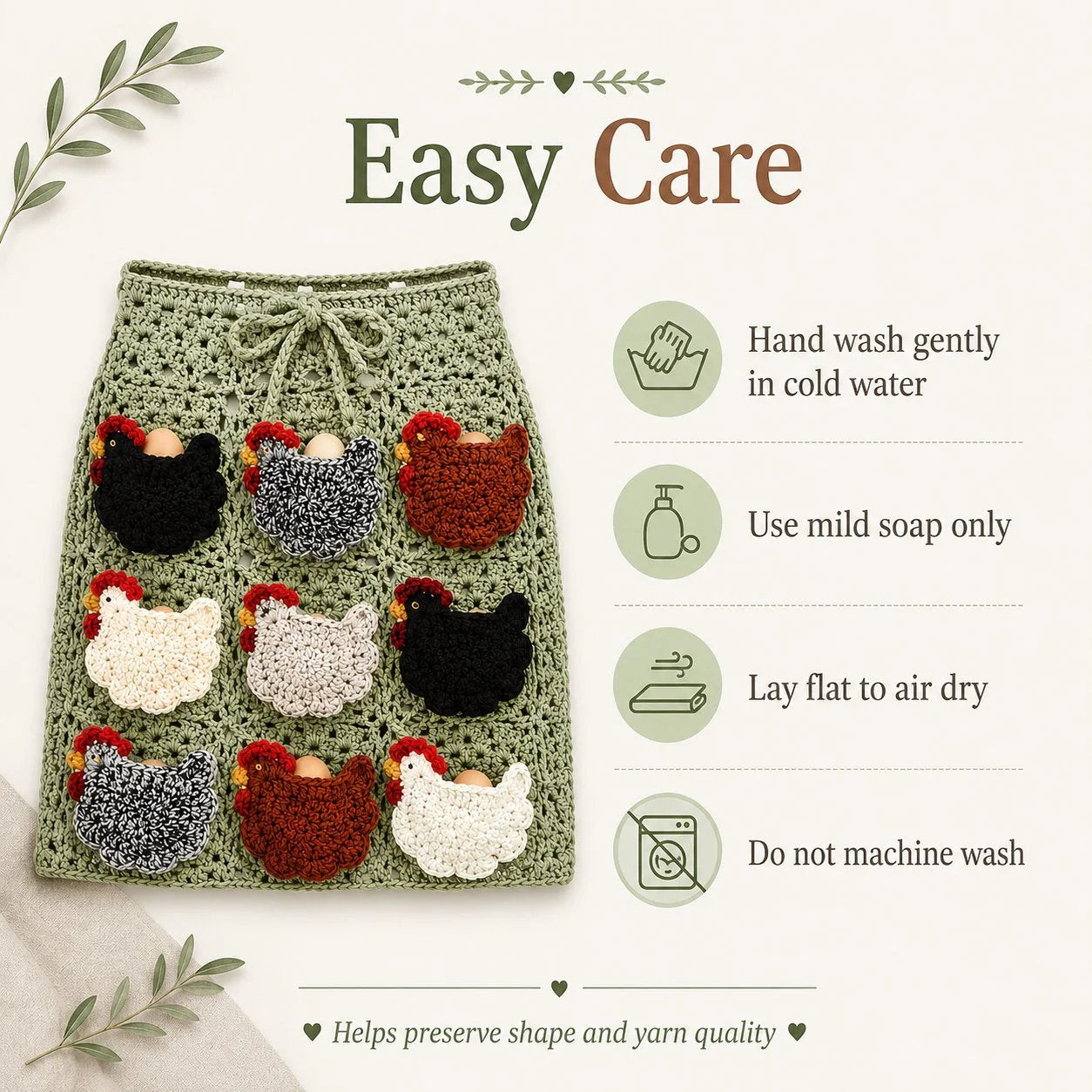 Handmade Crochet Chicken Egg Collecting Apron