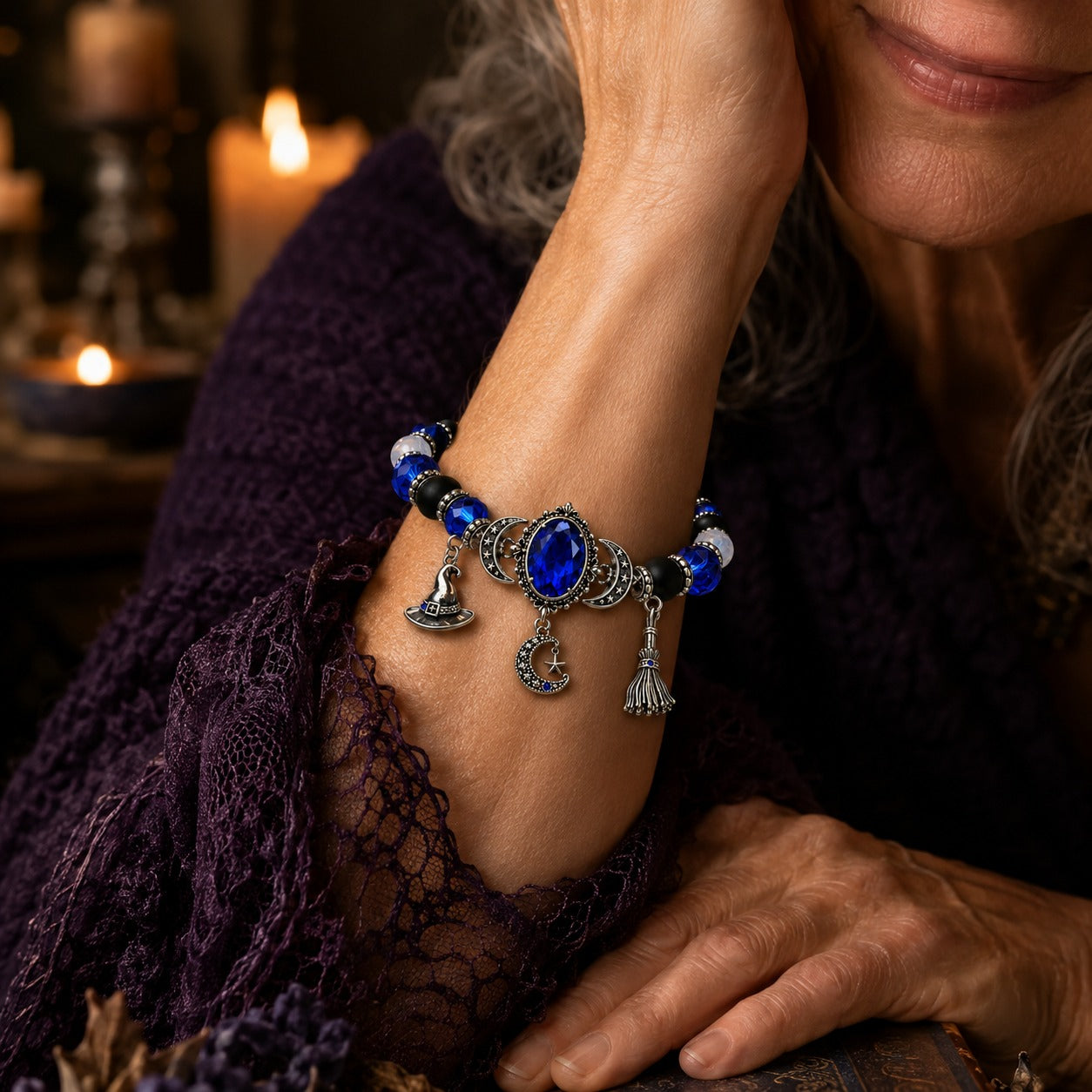 🔮 Witch’s Crystal Moon Charm Bracelet