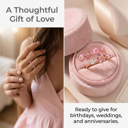 Peach Blossom Ring For Women, Rose Gold Plated Adjustable Pink Floral Jewelry Ring