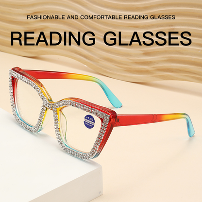 Diamond‑Studded Cat‑Eye Large Frame PC Light Anti‑Fatigue Reading Glasses