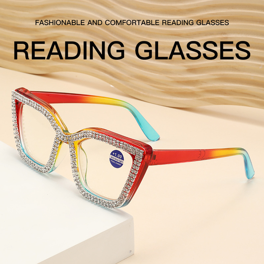 Diamond‑Studded Cat‑Eye Large Frame PC Light Anti‑Fatigue Reading Glasses