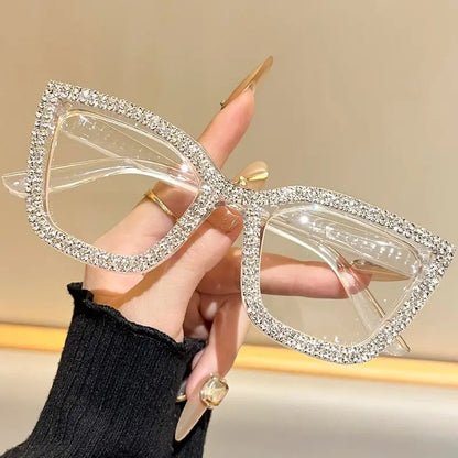 Diamond‑Studded Cat‑Eye Large Frame PC Light Anti‑Fatigue Reading Glasses