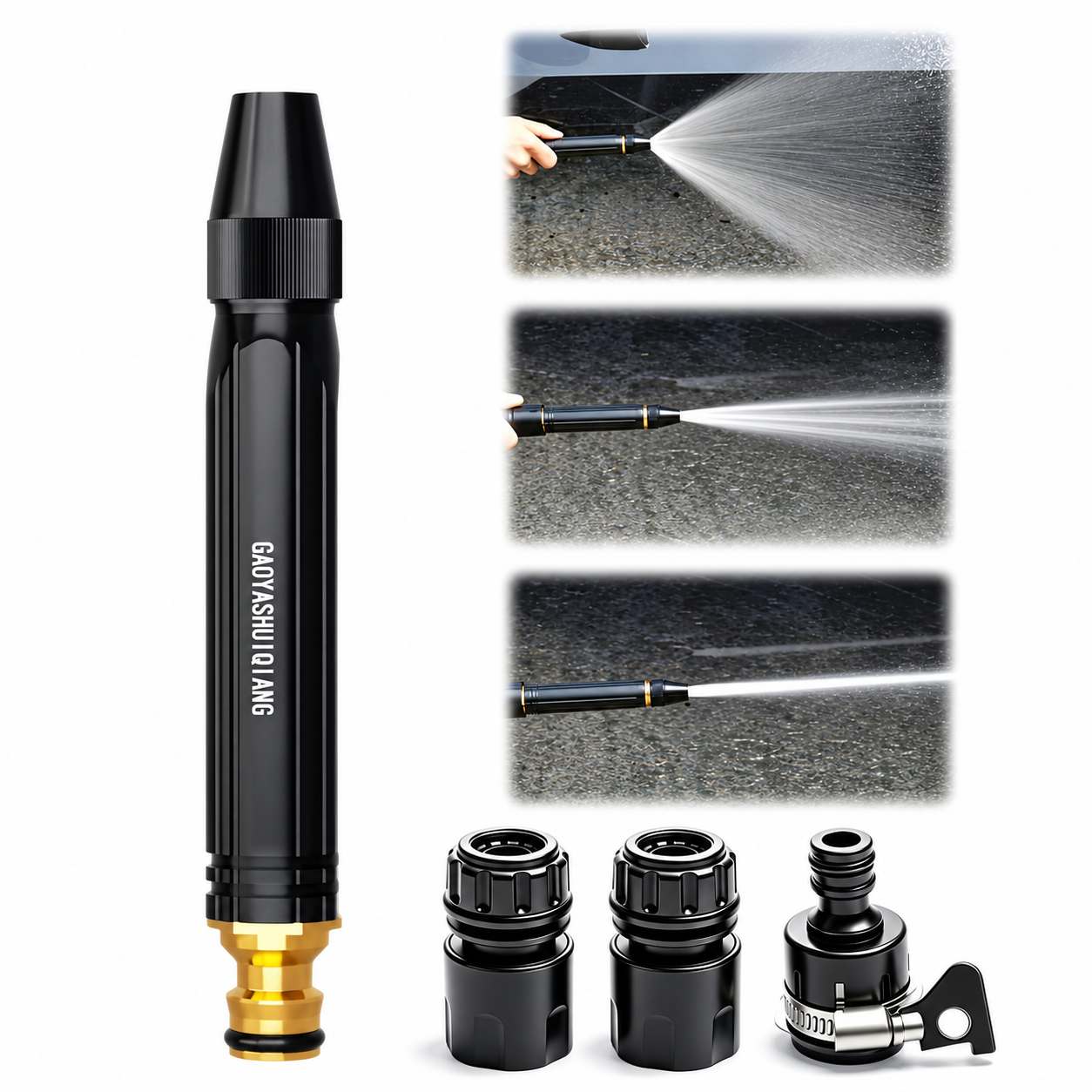 Adjustable twist hose nozzle with different spray patterns and hose connectors