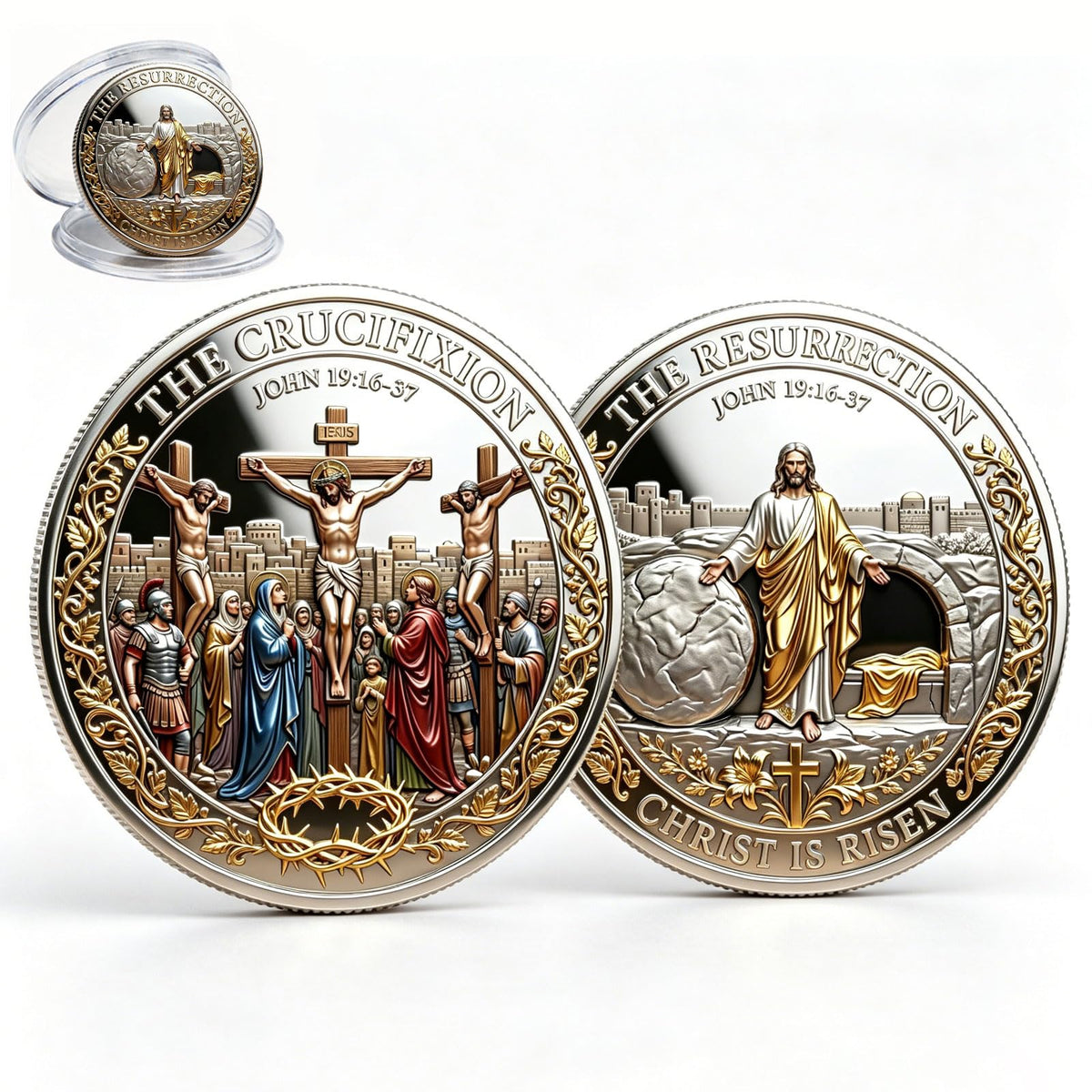 ✝️ Cross Resurrection Memorial Coin, Alloy Relief Religious Keepsake Ornament, Easter Church Family Collectible Gift