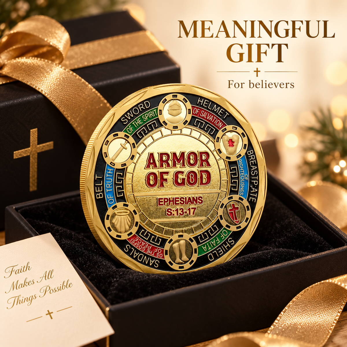 ✝️God in Full Armor Challenge Coin | Symbol of Spiritual Strength and Faith Protection