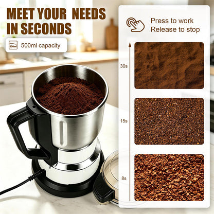 304 Stainless Steel Electric Grain Mill Grinder – High-Speed Flour, Coffee & Spice Powder Maker