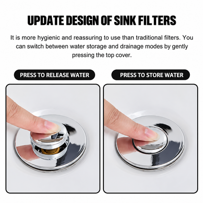 🚰✨ Universal 2-in-1 Sink Stopper – Pop-Up Drain Plug & Hair Catcher for Bathroom & Kitchen