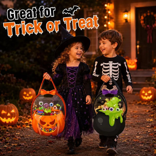 20-Pack Pumpkin Halloween Treat Bags – Resealable Clear Favor Bags with Handles