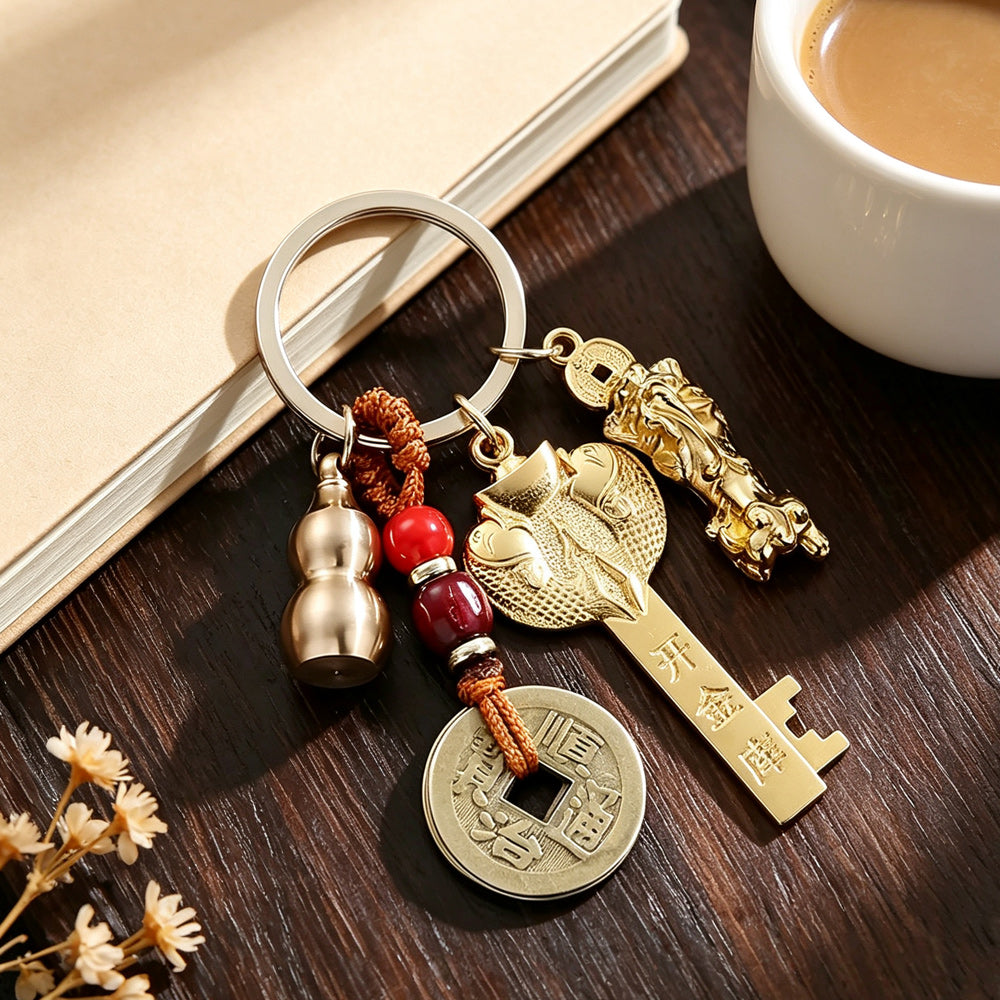 Five Blessings Feng Shui Keychain – Lucky Charm for Wealth & Luck