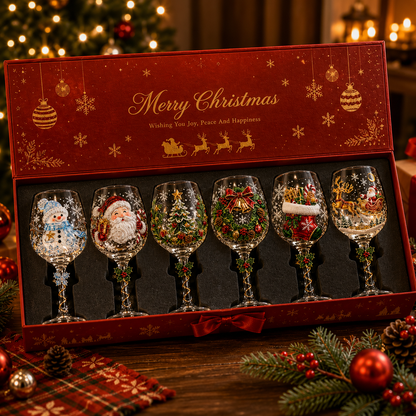 Christmas 3D Wine Glass Collection Gift Box Set