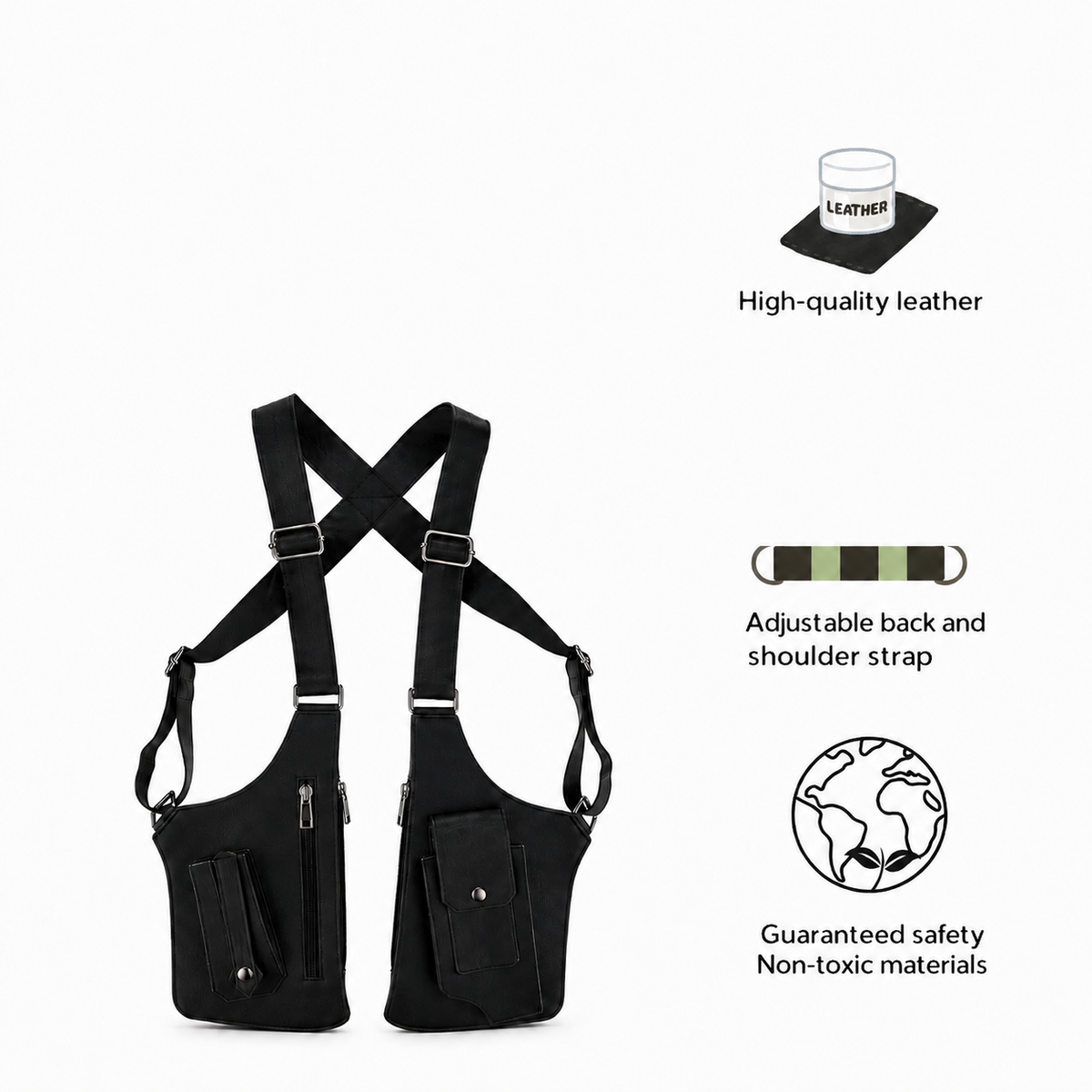 Double Shoulder Anti-Theft Harness Bag, Leather Armpit Wallet
