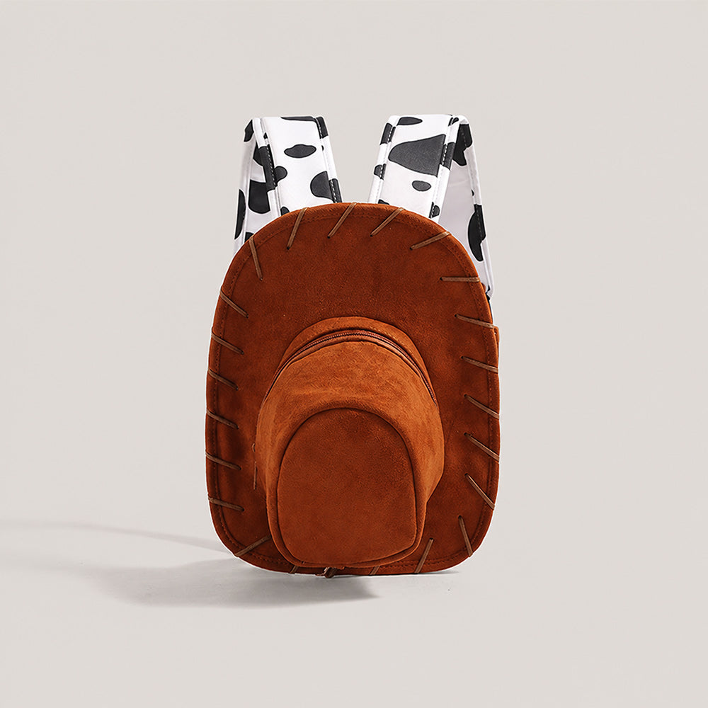 Western Cowboy Hat Shaped Backpack Cow Print Straps Mini Leather Purse