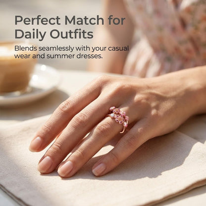 Peach Blossom Ring For Women, Rose Gold Plated Adjustable Pink Floral Jewelry Ring