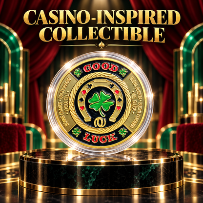 🍀GOOD LUCK ‑ Gold Metal Poker With Protective Case