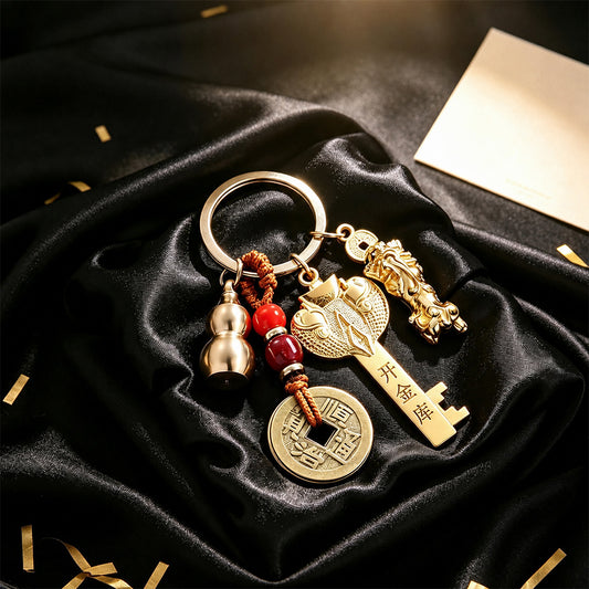 Five Blessings Feng Shui Keychain – Lucky Charm for Wealth & Luck
