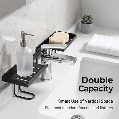 No-Drill Folding Bathroom Sink Storage Rack – Faucet-Mounted Organizer for Cosmetics & Toiletries