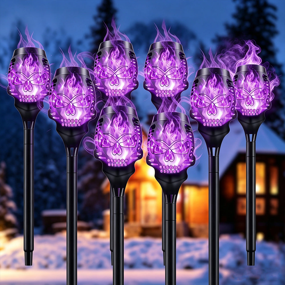 Halloween Solar Skull Flame Lights Purple