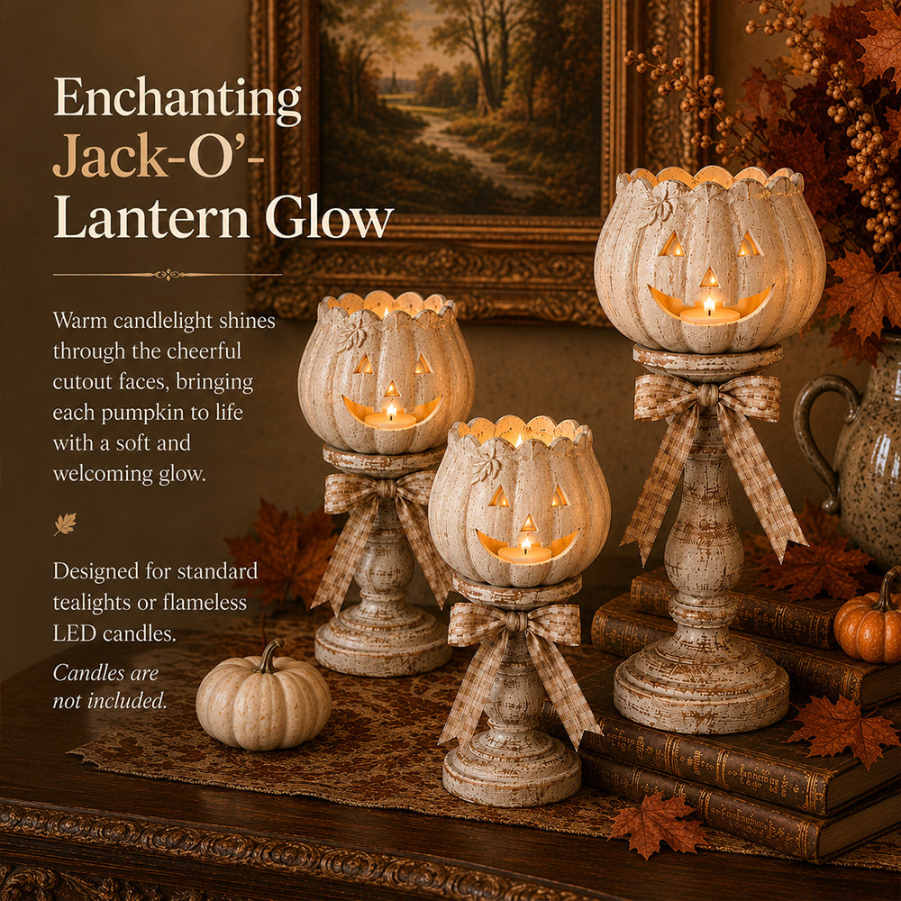 Glow White Pumpkin Tealight Holders – Set of 3