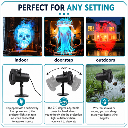 Halloween Skull Projection Light – Waterproof Moving Skull Projector for Spooky Outdoor Yard Decorations