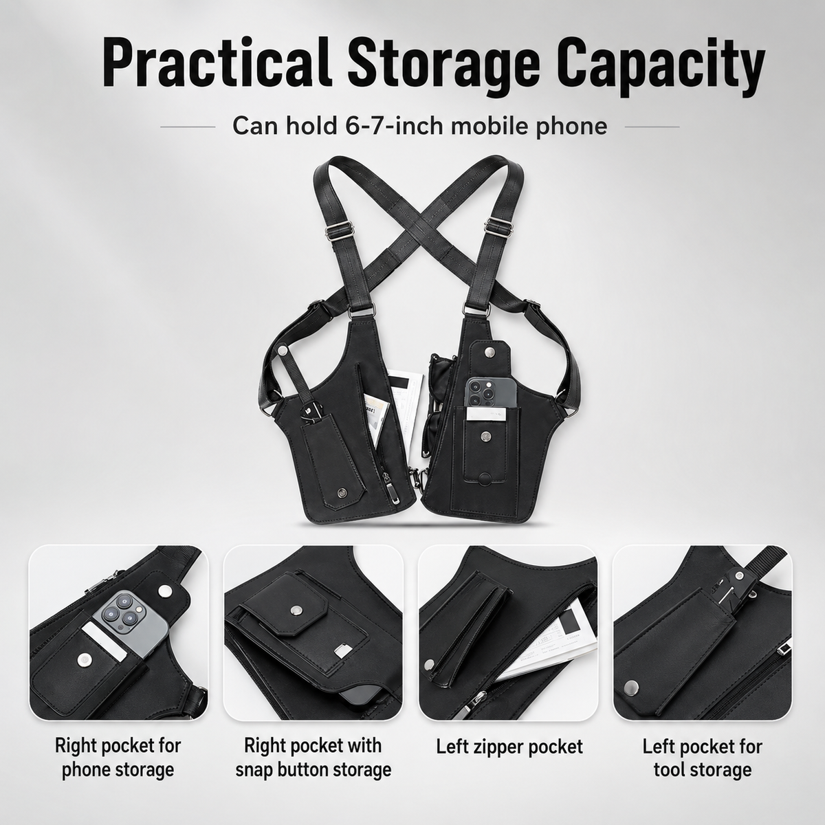 Double Shoulder Anti-Theft Harness Bag, Leather Armpit Wallet
