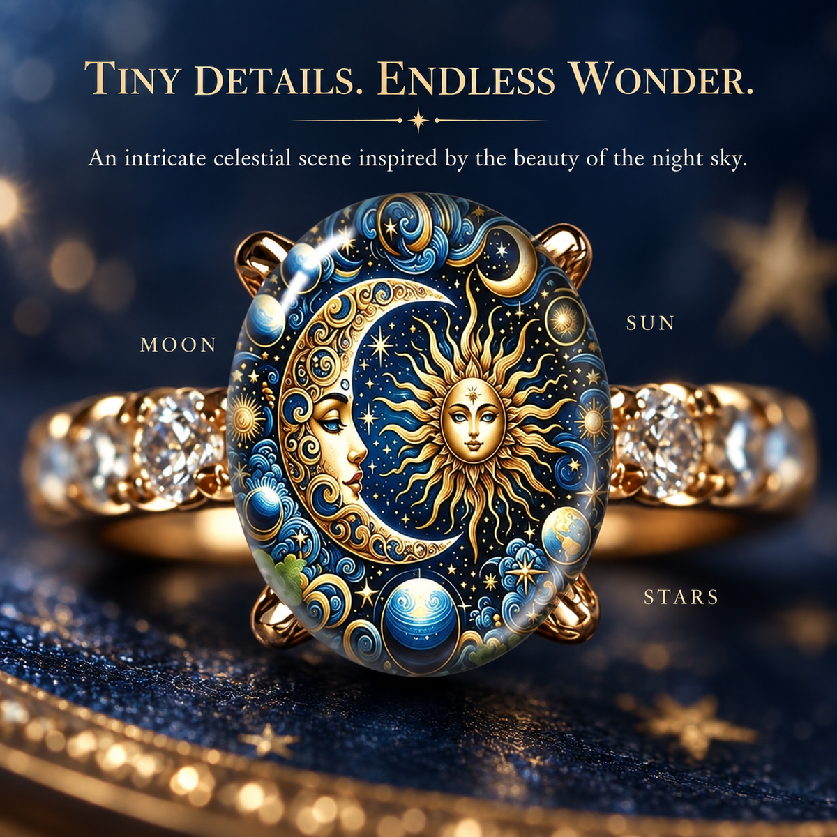 💍Sun & Moon Celestial Gold Ring – Vintage Cosmic Oval Jewelry☀️🌙
