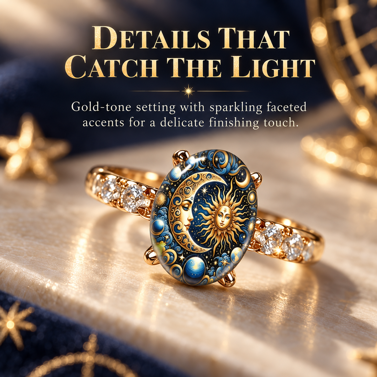 💍Sun & Moon Celestial Gold Ring – Vintage Cosmic Oval Jewelry☀️🌙