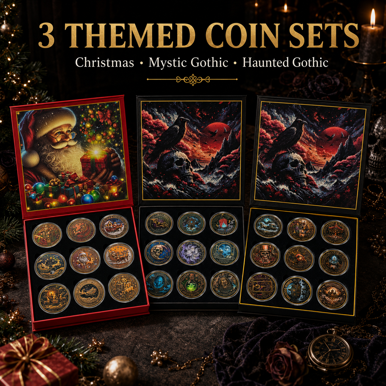 ⚜️Themed Collectible Coin Sets｜Christmas · Mystic Gothic · Haunted Gothic