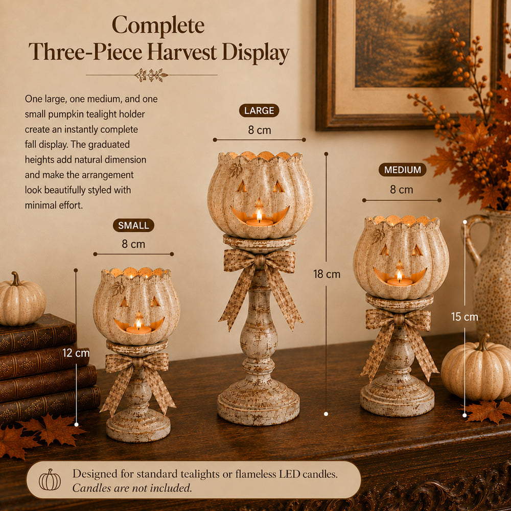 Glow White Pumpkin Tealight Holders – Set of 3