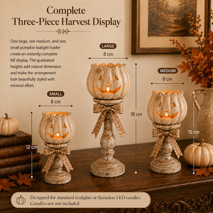 Glow White Pumpkin Tealight Holders – Set of 3