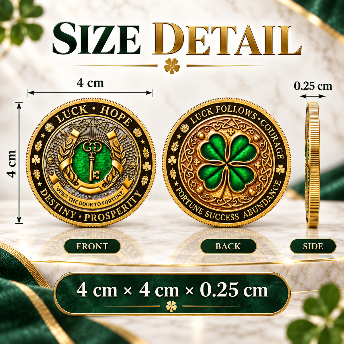 🍀Lucky Four-Leaf Clover & Wealth Key Coin - Double-Sided 3D Embossed Commemorative Replica