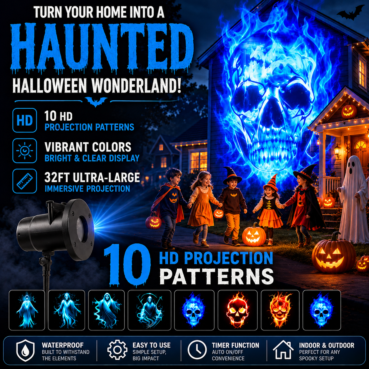 Halloween Skull Projection Light – Waterproof Moving Skull Projector for Spooky Outdoor Yard Decorations