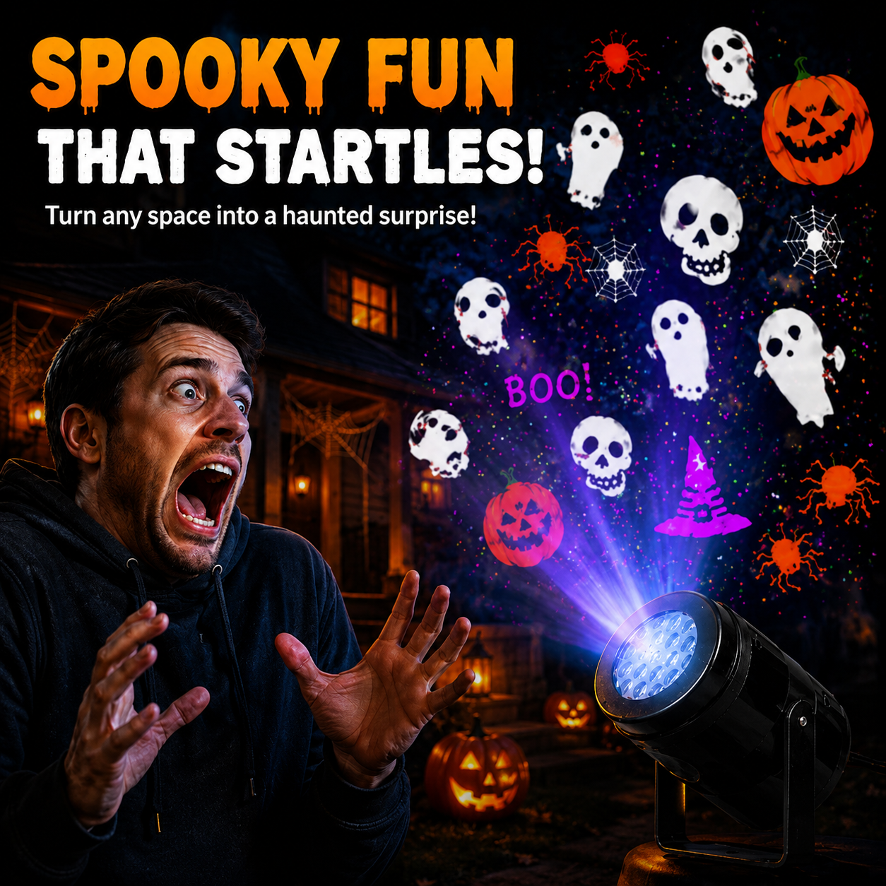 Halloween Skull Projection Light – Waterproof Moving Skull Projector for Spooky Outdoor Yard Decorations