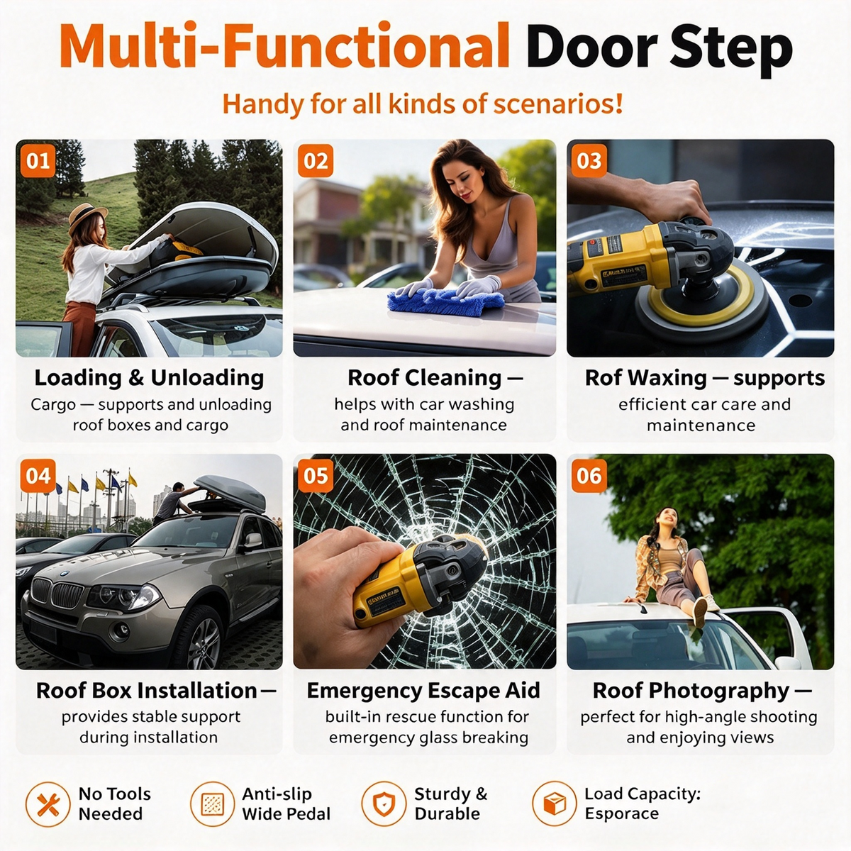 Universal Car Roof Rack Step🚗Foldable Roof Rack Door Lock, Easy to Get in and Out of Car