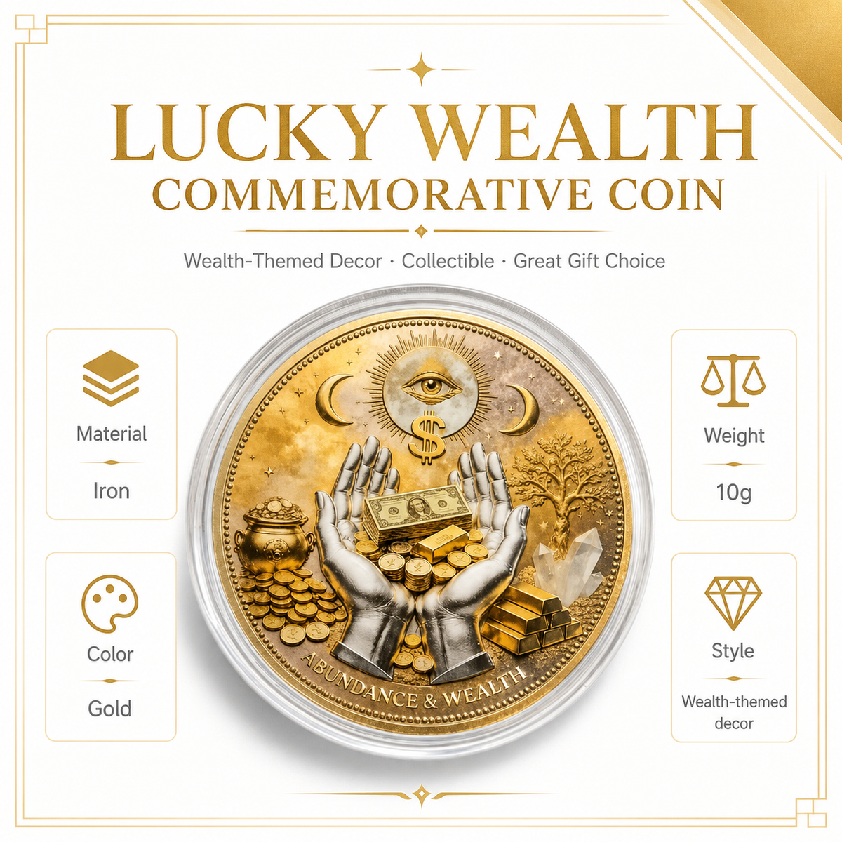 Gold wealth themed metal collectible coin