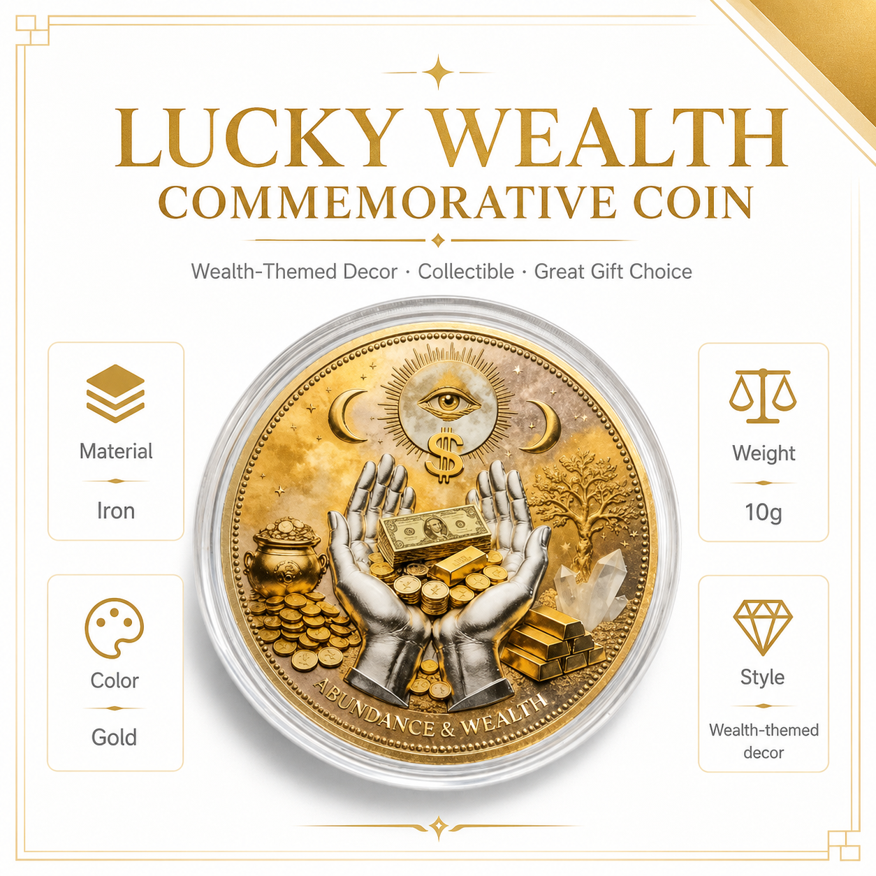 3D Wealth Prosperity Coin, All-Seeing Eye Collectible, Luck Charm, Portable Fortune, Ornaments