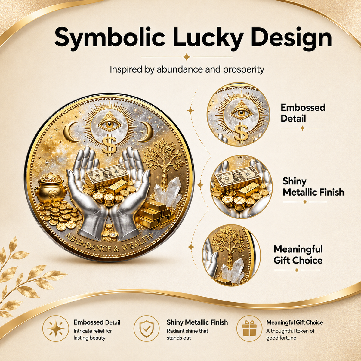 3D “The Midas Touch” Wealth Abundance Coin Brooch – Fortune Attraction Charm, Omniscient Protection Symbol, Pocket-Sized Collector’s Pin for Businessmen & Entrepreneurs