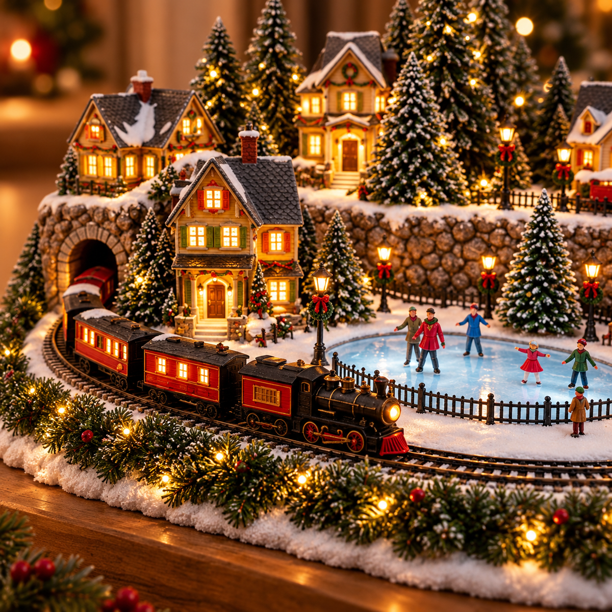 🎁 LAST DAY 50% OFF 🎅 Animated Holiday Train & Ice Rink Scene ✨