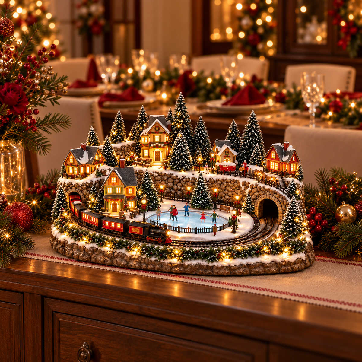 🎁 LAST DAY 50% OFF 🎅 Animated Holiday Train & Ice Rink Scene ✨
