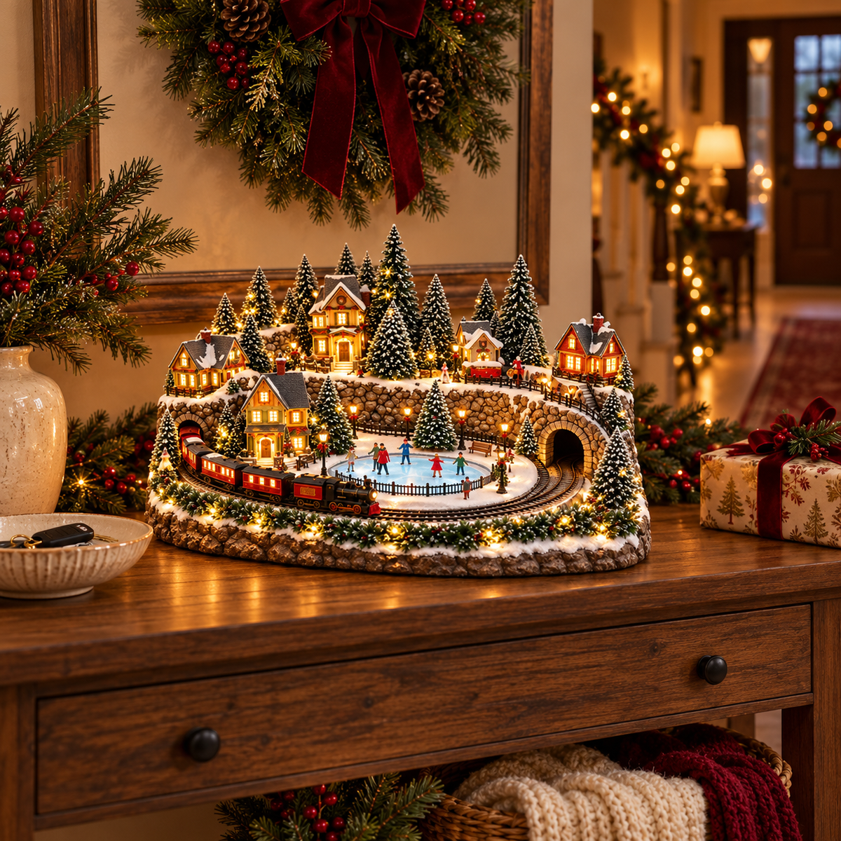 🎁 LAST DAY 50% OFF 🎅 Animated Holiday Train & Ice Rink Scene ✨