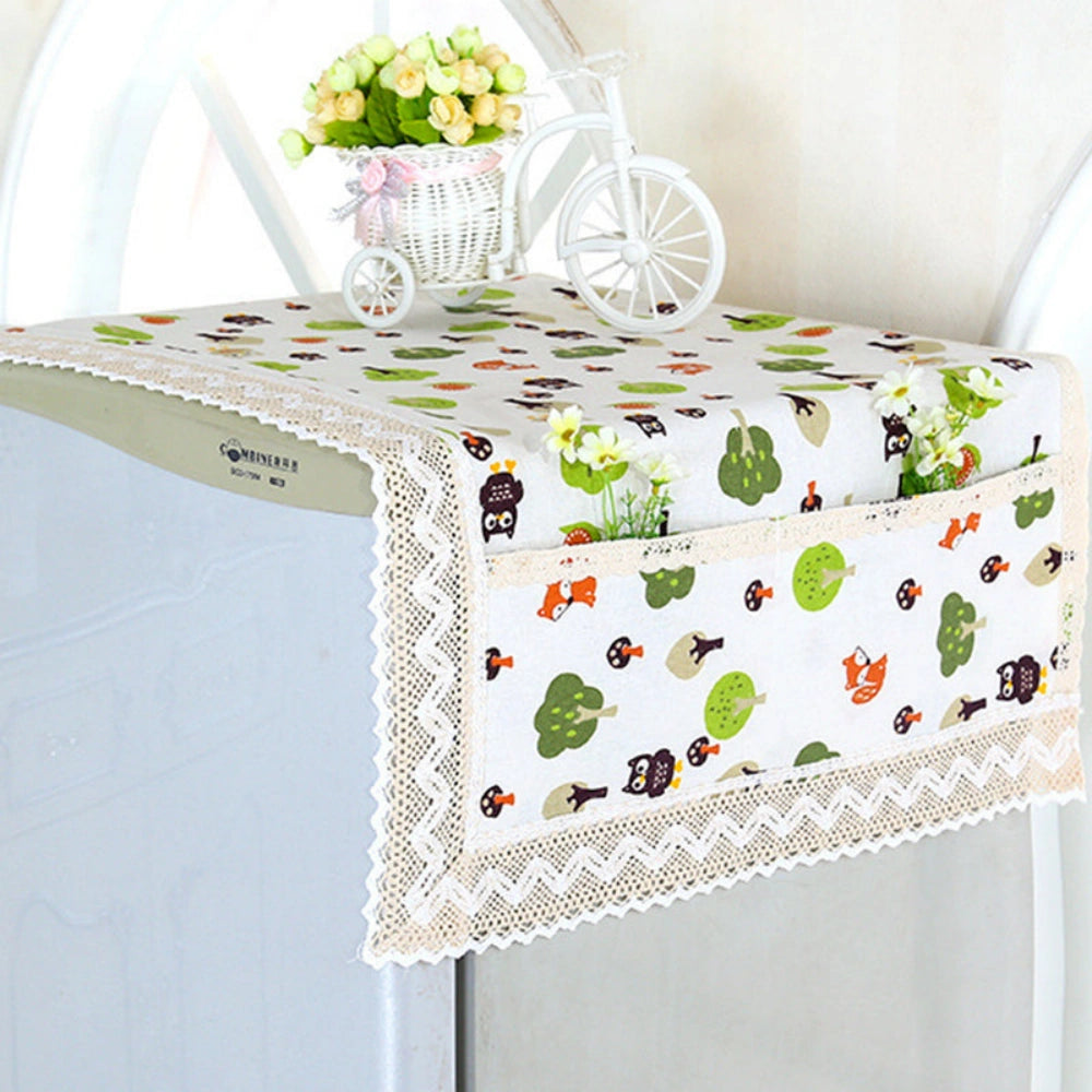 Cotton Linen Refrigerator Dust Cover with Pockets