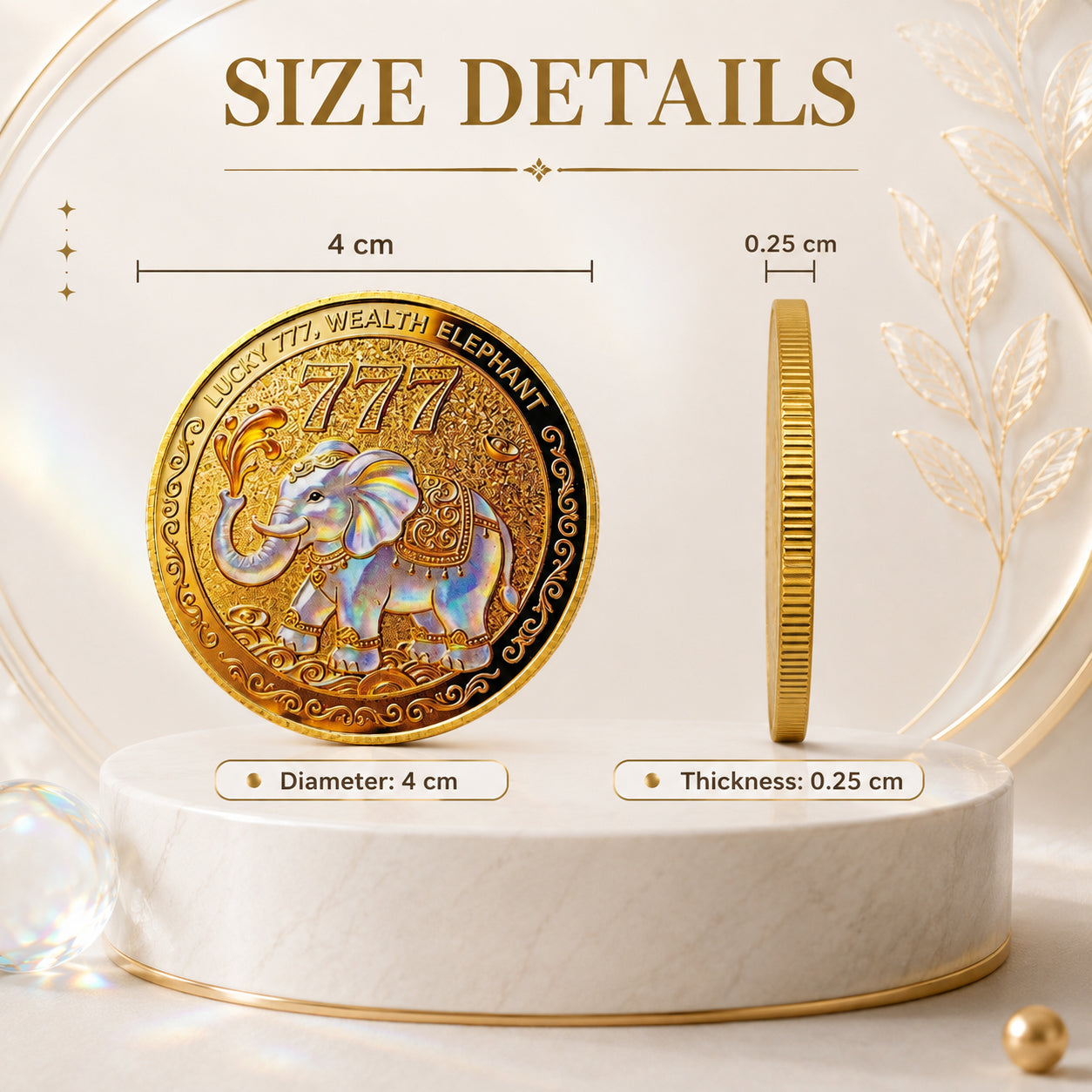 2D Lucky Elephant Coin, Double‑Sided 777 Wealth Token, Water‑Spraying Fortune Talisman