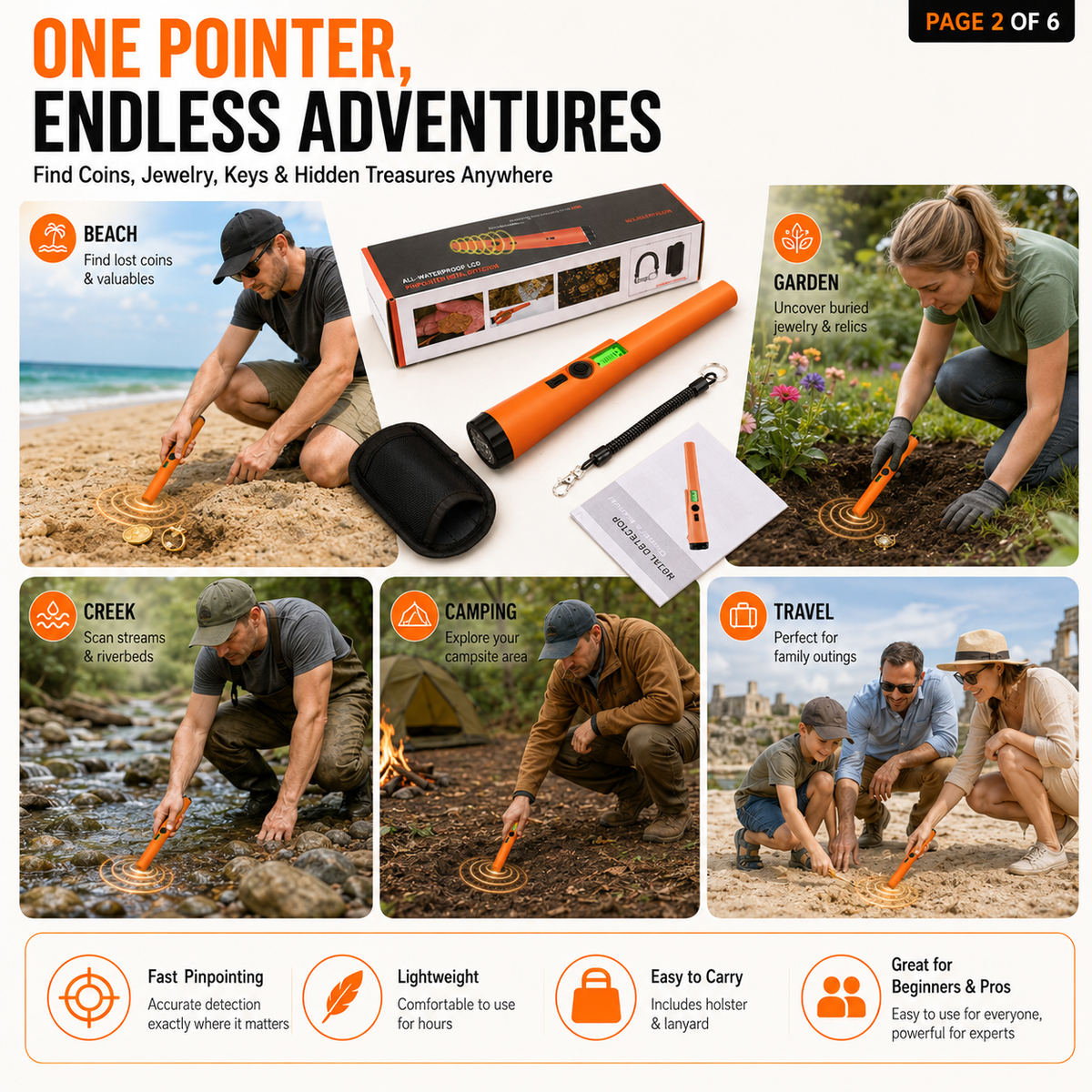 🔍 Handheld Waterproof Metal Detector Pinpointer - 360° Side Scan Gold Digger
